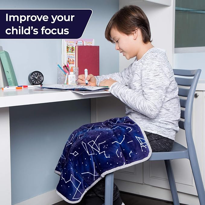 Florensi Weighted Lap Pad for Kids - 5 lb, 20 x 23 in, Blue Constellations - Focus Support Sensory Blanket - Machine Washable Kids Weighted Blanket - Portable Travel Throw