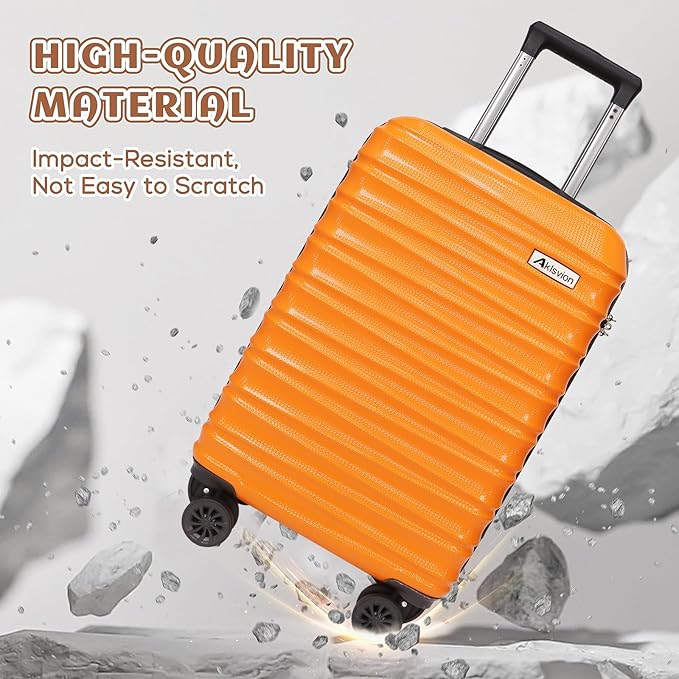 Carry on luggage 20 In suitcase with Spinner Wheels ABS & PC Hardside Luggage（Orange）