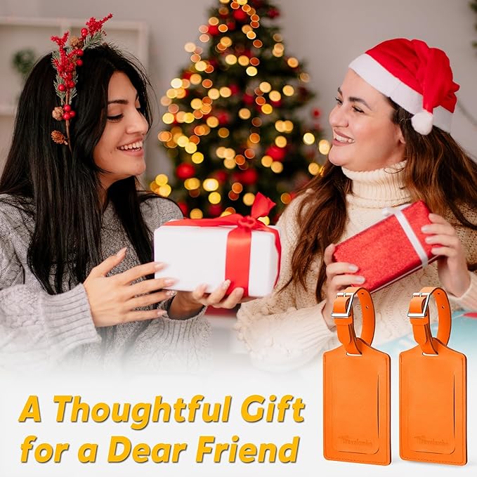 Travelambo 20 Pack Luggage Tags for Suitcases Privacy Protection Bag Tags Faux Leather Travel Accessories Essential, Hot Orange