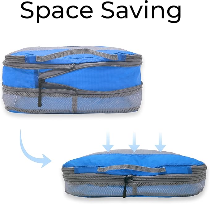 Lewis N. Clark ElectroLight Expandable Compression-Packing Cube + Travel Organizer for Luggage, Suitcase or Carry On with Smart Design Grab Handle & Breathable Mesh, 2-Pack (1 Med, 1 Lrg), Dark Blue
