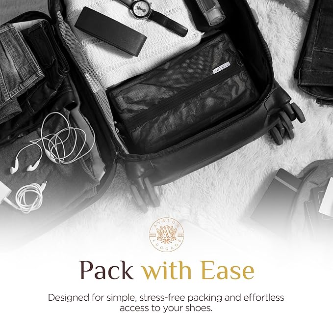 Shoe Bags for Travel - Footwear Organizer for Suitcases, Gym, Work Trips (Black Mesh)
