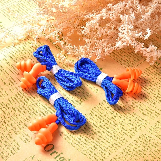 20 Pairs Corded Ear Plugs Reusable Silicone Earplugs with String Banded Ear Plug for Sleeping Noise Cancelling Noise Reduction Hearing Protection(Blue-Orange)
