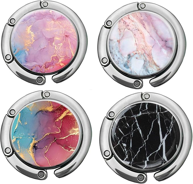Foldable Purse Hook Womens Bag Table Hanger Collection Desk Hooks for Purse (4pack Pretty Marble Hook)