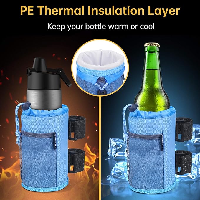 GEARV 2Pack Cup Holder for Bike, Scooter and Wheelchair, Water Bottle Holder for UTV/ATV, Walker, Golf Cart and Beach, Universal Drink Holder Accessories with Net Pocket and Cord Lock (Ocean Blue)