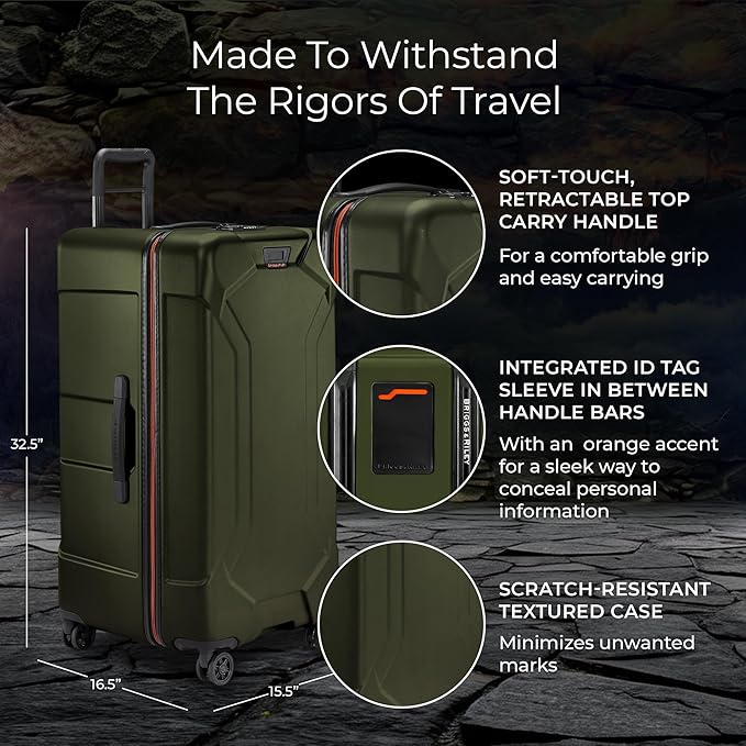 Briggs & Riley 32" Extra Large Trunk Spinner - Checked Luggage for Travel, Suitcases with Wheels, Hardside Rolling Bag for Men & Women, Self-Repairing Zipper - Torq Collection, Hunter Green