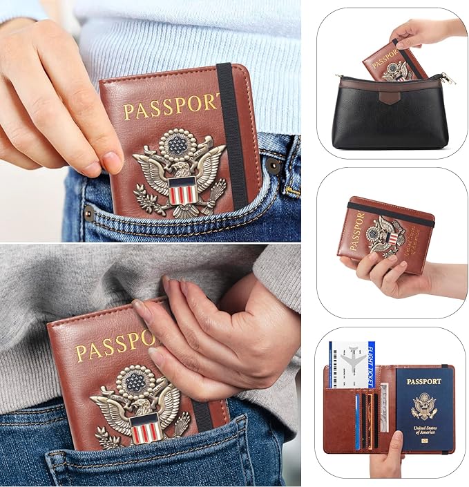 Premium Passport Holder for Travel, RFID Blocking Passport Cover Slim, Durable & Travel-Friendly, Passport Wallet Keep Your Documents Safe & Organized (Brown)