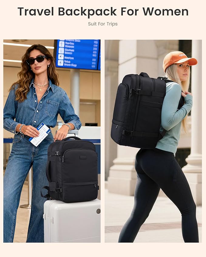 LOVEVOOK Travel Backpack for Women & Men, Carry On Backpack with Cup Holder, Personal Item Travel Bag Flight Approved with Padded Laptop Compartment, Weekender Daypack With 2 Cubes, 17.3 Inch Black