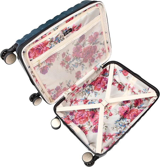 Jessica Simpson Taffeta 2-Piece Set (20"& 28") Expandable 8-Wheel Spinner Large Checked Luggage Suitcase, Magical Forest