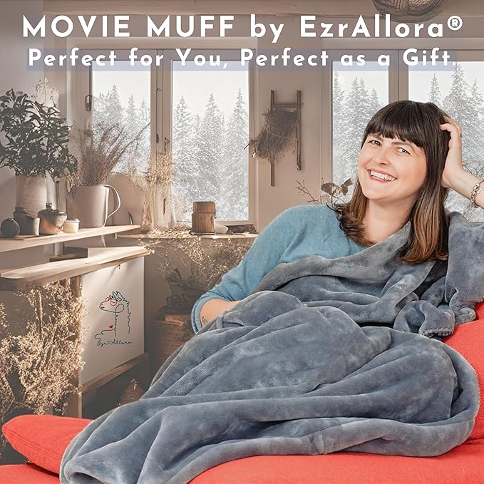 Fleece Lightweight Foot Pocket Blanket -Patent Pending- Gamer Gift for Men Who Have Everything - Gifts for Men Who Wants Nothing and Elderly Dads (Fleece, Silver Grey)