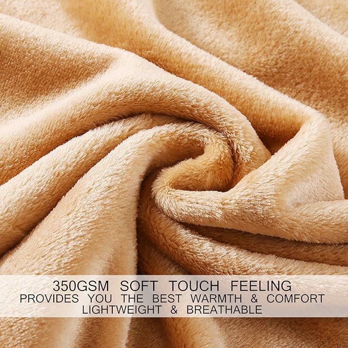 Fleece Blankets Travel Size Summer Blanket All Season Lightweight Throw for The Bed Extra Soft Brush Fabric Winter Warm Sofa Blanket 50"*61"(Travel Camel)