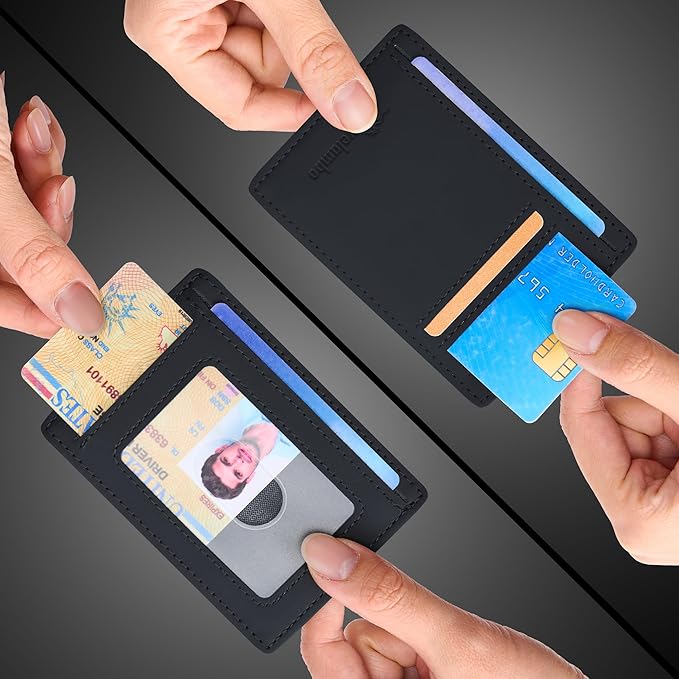 Travelambo Slim Wallet Front Pocket Minimalist Leather RFID Blocking Medium Size(Edge-Finished Black)
