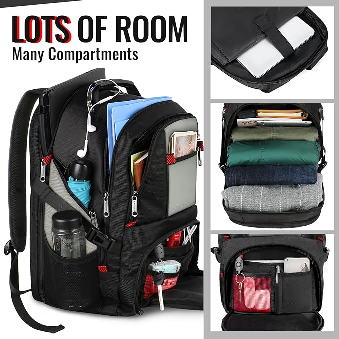 YOREPEK Large Backpack for Men, Extra Large Laptop Backpacks for Men Women, Water Resistant Travel Backpack Airline Approved Business Work Bag Fits 17 Inch Computer, Black