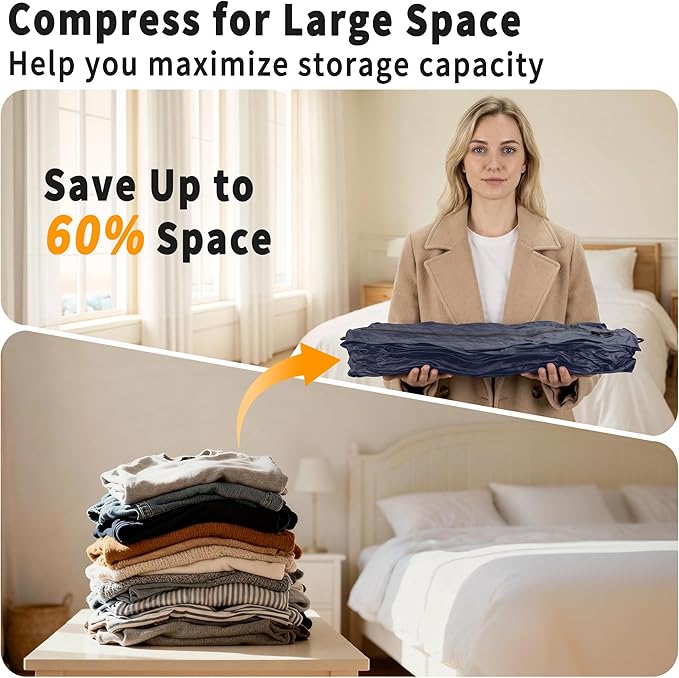 Reusable Vacuum Bags for Travel With Pump,Professional Waterproof IPX8 Zipper Vacuum Compression Bag for Suitcases Backpack,Space Saver Bags Packing Organizers for Clothing Packing(2 Pack,Navy)