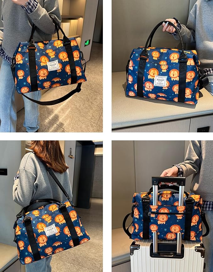Travel Duffle Bag Weekender Overnight Bag Gym Tote with Dry and Wet Separated Pocket for Women Girls Shoulder Workout Duffel Bag Water Resistant (Cute Lions)