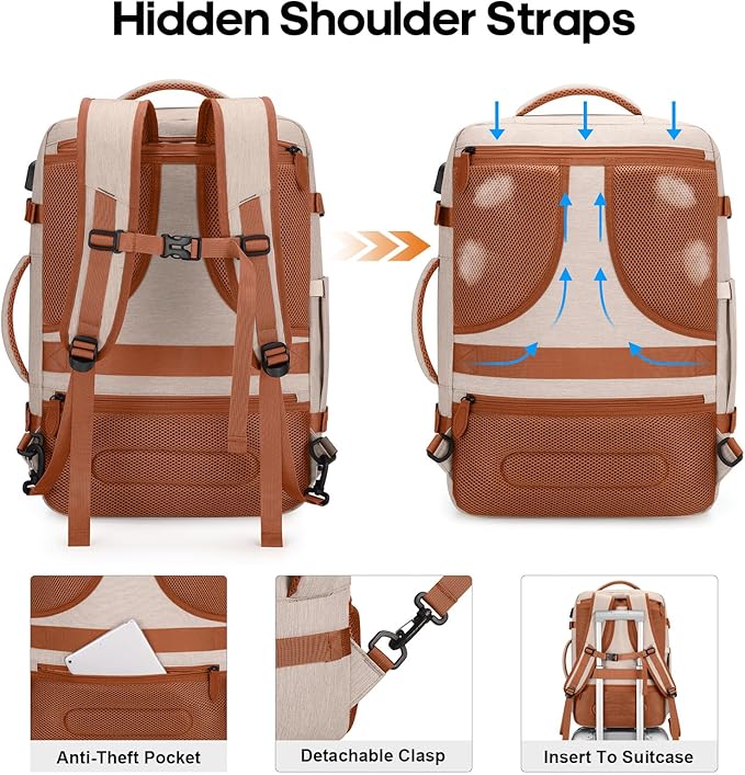 Bagsure Travel Backpack Carry On Backpack 42L Flight Approved, Expandable Laptop Backpack with Packing Cubes & Shoe Pocket, Water Resistant Luggage Backpack for Men Women, Large Backpack 20 * 14 * 7"