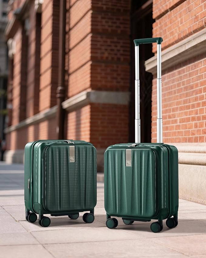 Hanke 16 Inch Expandable Under Seat Luggage with Wheels Top Opening Small Suitcase with Wheels Carry On Luggage Airline Approved Lightweight Hard Shell Suitcases for Weekender Overnight-Blackish Green