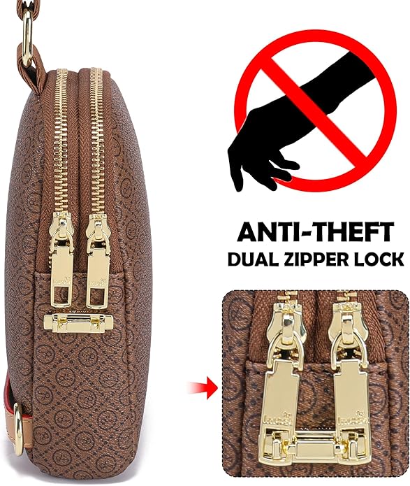 INICAT Anti Theft Crossbody Bag for Women, Small RFID Blocking Sling Purse with Zipper Lock for Travel, Vegan Leather