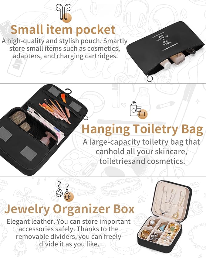 Packing Cubes 11 Set, Suitcase Organizers, Luggage Organizer Bags, with Toiletry Bag, Travel Essentials, Black