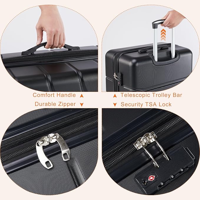 Sweetcrispy Carry on Luggage, Hard Shell ABS Suitcase with Double Spinner Wheels, Lightweight Expandable Rolling Suit Case with TSA Lock, 24 Inch Bronze Black