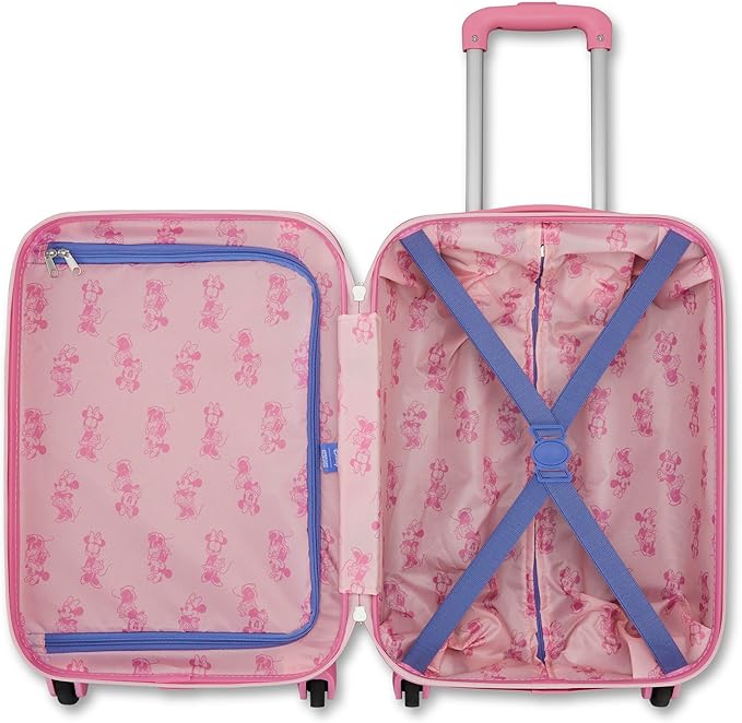 American Tourister Minnie Mouse Carry-On Luggage - Airline Approved, Durable Hardshell with Vibrant Minnie Mouse Design - Roll Confidentially with Spinner Wheels & Colorful Adjustable Handle