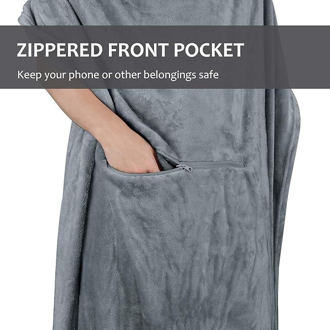 Tirrinia Travel Blanket Pillow - Wearable Airplane Blanket with Feet Pockets for Long Flights, Airplane Accessories Blanket Robe for Women and Men, Gift for Her