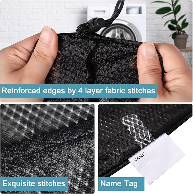 Polecasa Heavy Duty Extra Large Mesh Laundry Bags with ID Tag and Locking Drawstring Closure - 2 Pack, 30 x 36 inches - Laundry Hamper Liner, Washable Laundry Bag for Travel, Sports, Dorms (Black)