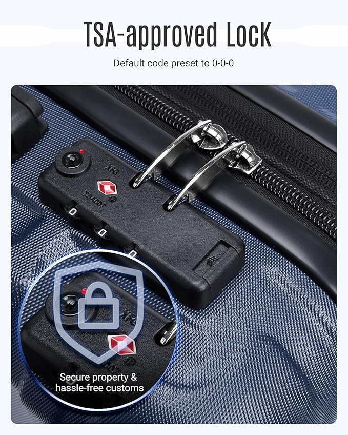 LIGHT FLIGHT Luggage Sets, 3 Piece Durable Suitcase Set with Spinner Wheels, 3 Pcs Hardside Lightweight luggage with TSA Lock, Large Checked Travel Suitcases, 20/24/28 Inch, Dark Blue