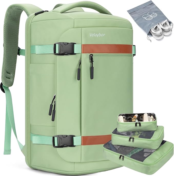 42L Travel Backpack with 4 Packing Cubes, TSA Friendly Flight Approved Carry-On Bag, Water-Resistant Business Backpack for Men Women, Fits 17.3" Laptop (Avocado Green)