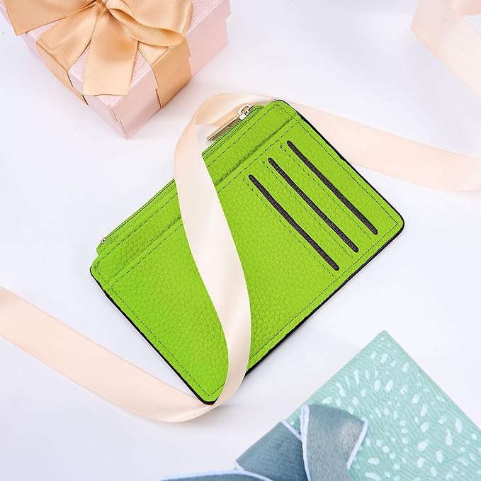 Tipmile Credit Card Holder for Women Slim Minimalist Front Pocket RFID Blocking Wallet Small Compact Card Case with ID Window, Neon Green