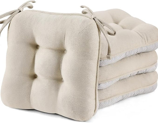 BETU Chair Cushions for Dining Chairs Set of 4,3.5" Thick Kitchen Table Chair Pads with Ties,Non Slip Backing and Covers, Seat Cushion for Dining Room,Bar,Patio Chairs,16"X16"X3.5",Beige