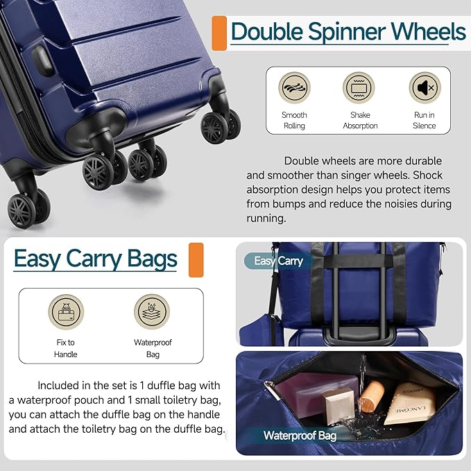 Hoteel Luggage Sets 3 Piece, 4-Yr Warranty, PC+ABS Hard Shell Expandable Suitcases with Wheels, TSA Aproved Lock and Carry on Bags, Travel Suit Case Set for Men and Women, (3-Piece, Blue)