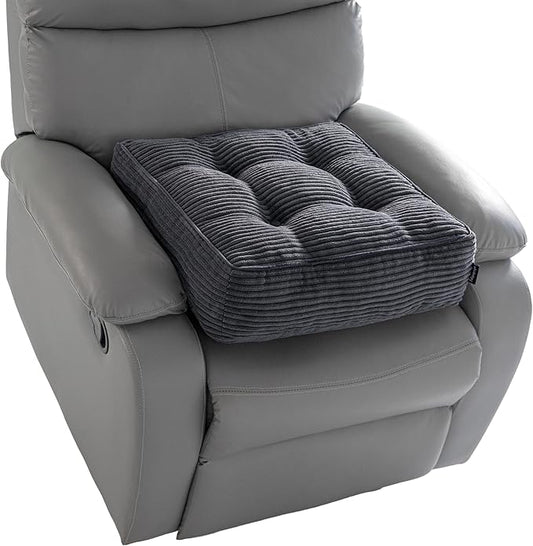 HIGOGOGO Tufted Corduroy Recliner Seat Cushion for Elderly, 20x20x6 Inch Extra Large Square Seat Cushion for Recliner Chair, Floor Pillow, Office Chair, Car, No Pressure on Thighs, Dark Grey