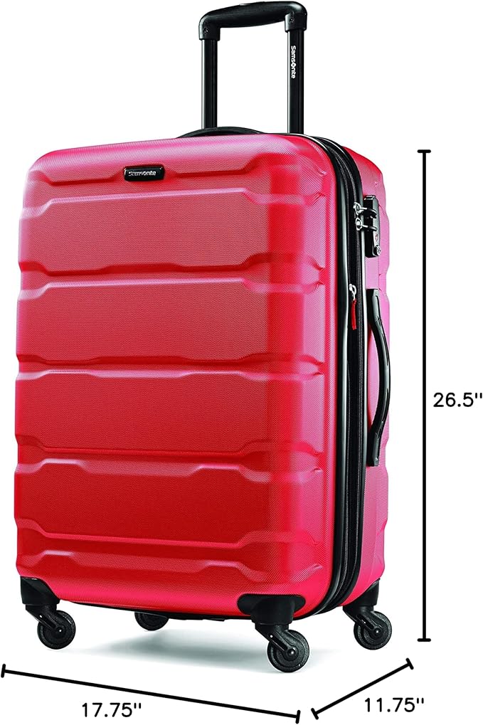 Samsonite Omni PC Hardside Expandable Luggage with Spinner Wheels, Checked-Medium 24-Inch, Red