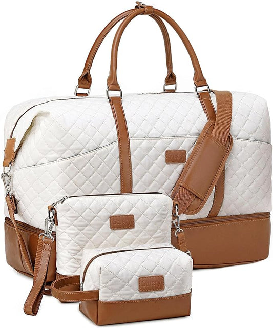 Weekender Bag, Large Travel Duffel Bag for Women, Carry on Overnight Bag with Shoe Compartment and Toiletry Bags