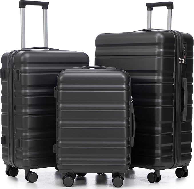 Luggages 3 Piece ABS Hardside Luggage Sets Spinner Wheels Suitcase