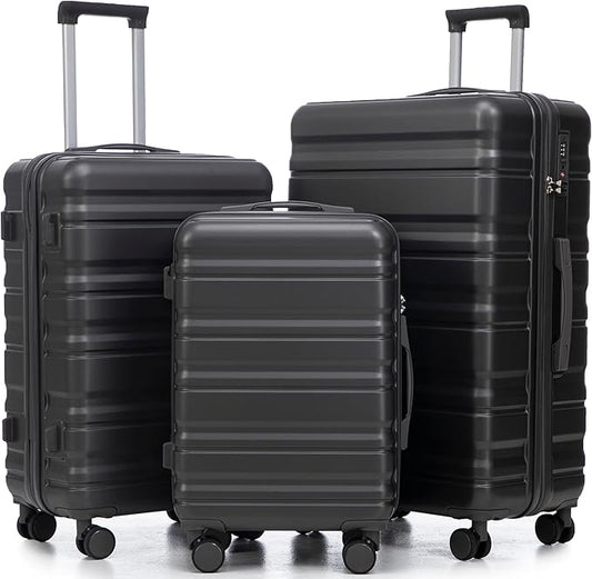 Luggages 3 Piece ABS Hardside Luggage Sets Spinner Wheels Suitcase