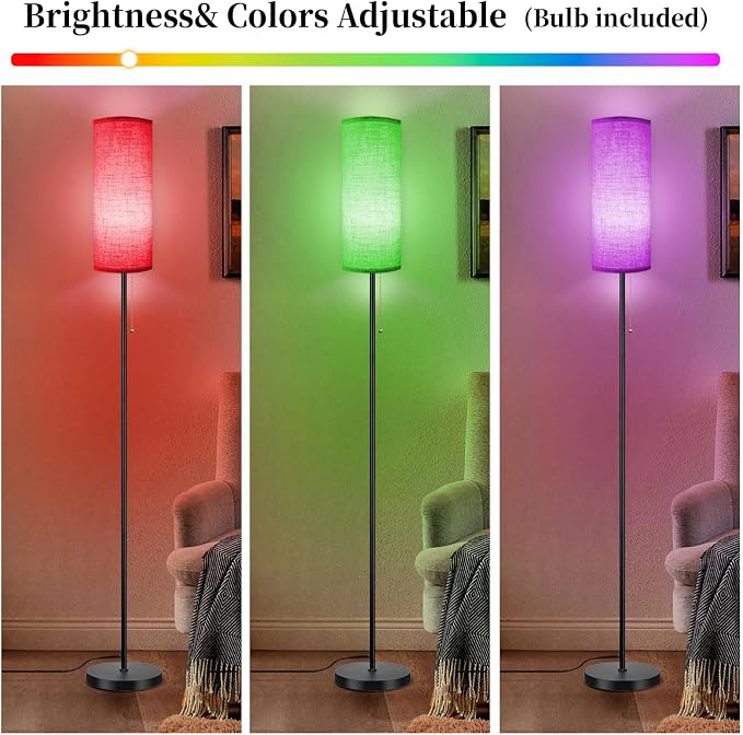 Floor Lamp for Living Room, Modern Standing Lamps with Lampshade, Minimalist Tall Lamp with Chain Switch for Living Room, LED Bulb Included (Beige Shade-RGB Bulb)