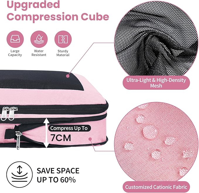 Compression Packing Cubes for Travel, Lightweight Vacation Travel Essentials, Travel Accessories for Suitcase Organizer Bags Set, Durable Luggage Organizer