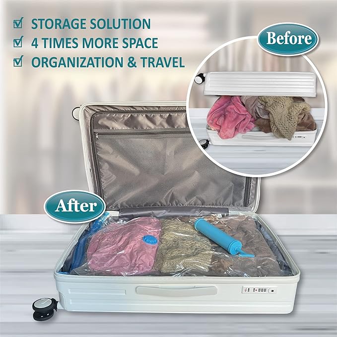 MattEasy Space Saver Vacuum Storage Bags, 6 Pack Jumbo Space Saver Bags with Pump, Storage Vacuum Sealed Bags for Clothes, Comforters, Blankets, Bedding (Jumbo)