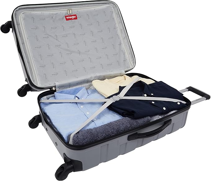 Wrangler 4 Piece Miami Luggage and Packing Cubes Set, Sharkskin