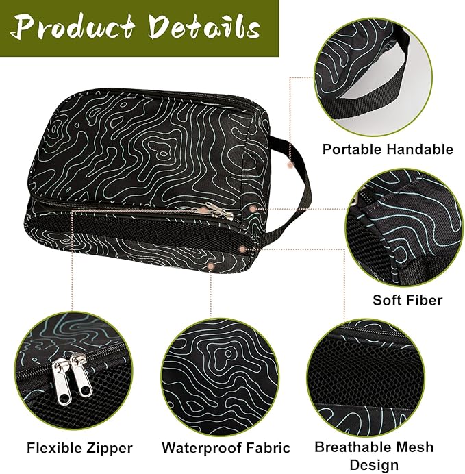 Golf Shoe Bag, Outdoor Zipper Sports Shoe Strap Bag with Air Mesh Ventilation, Durable Waterproof Golf Shoe Carry Bags with Sturdy Handle for Gym, Soccer, Running & Suitcase Packing (Line Texture)