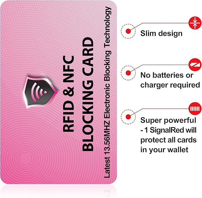 SaiTech IT 5 Pack RFID Blocking Cards Protect Your Entire Wallet, Purse, and Cards from NFC Contactless Theft Wallet for Men & Women - Pink