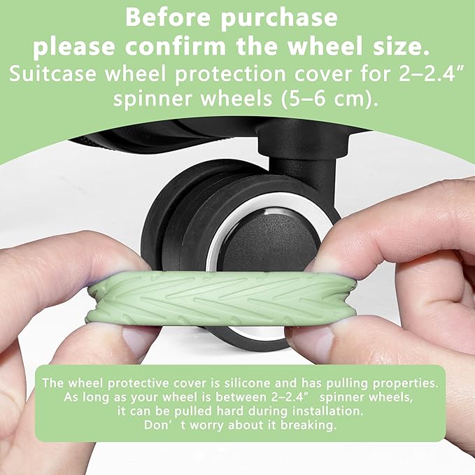 8 Pcs Upgraded Luggage Wheel Covers, Suitcase Protector, Wear-Resistant Anti-Noise Silicone Wheel Covers for 2-2.4” Spinner Wheels, Travel Accessories for Carry On Luggage (Green, Small)