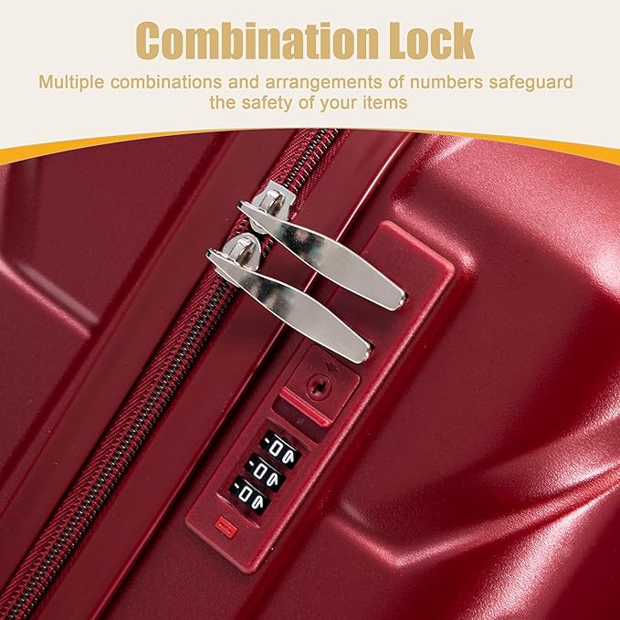 20 Inch ABS Hard Shell Travel Checked Luggage With Combination Lock, Red