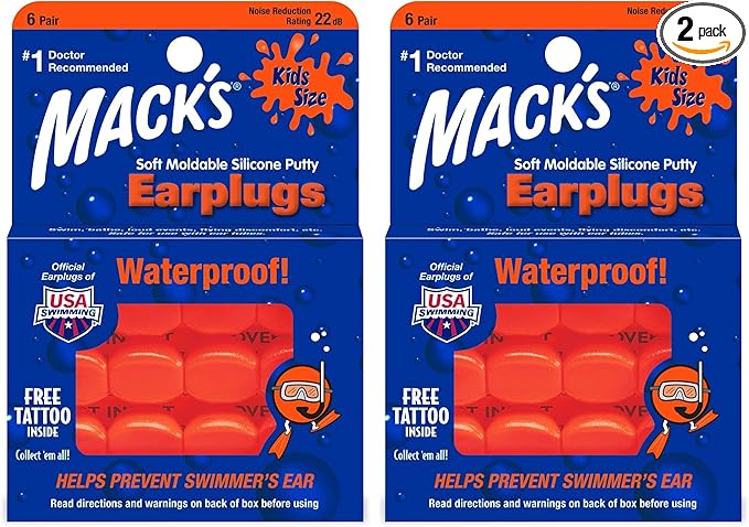 Mack's Silicone Putty Ear Plugs, Kids Size | 6 Pair | Swimming | Travel | Made in USA