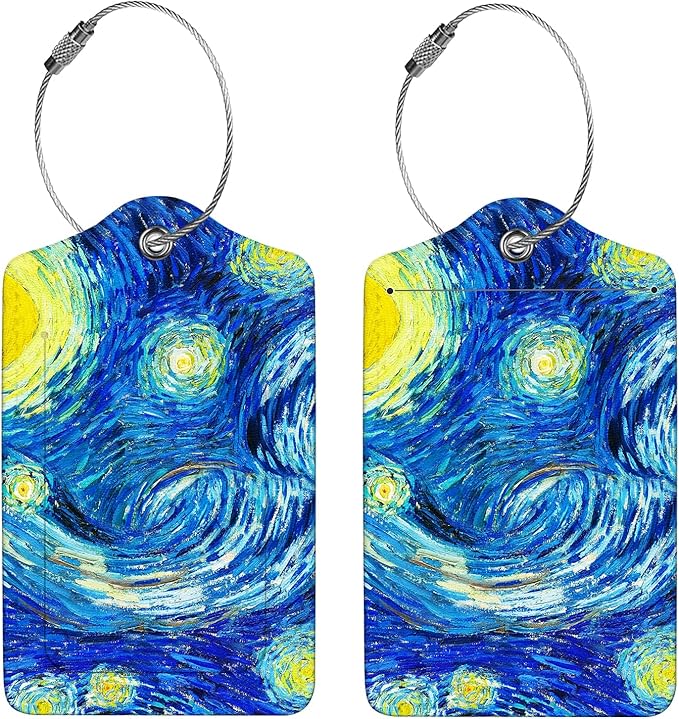 2 Pcs Luggage Tags for Suitcase, Cute Unique PU Leather Travel Bag Tag with Privacy Cover ID Label Address Card and Durable Metal Ring Suitable for Men Women Children Backpack,Starry Sky