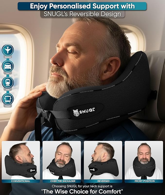SNUGL Travel Pillow – Neck Pillow Airplane, Travel Pillows for Airplanes, Neck Pillows Memory Foam – Road Trip Essentials for Adults – Traveling Essentials - Gifts for Travelers Men & Women