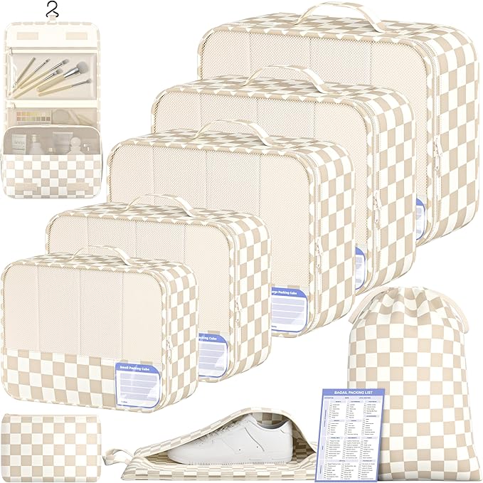 BAGAIL 9 Set Packing Cubes with Packing List Luggage Packing Organizers for Travel Accessories