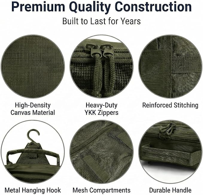 Mens Toiletry Travel Bag, Tactical Toiletry Bag for Men, Bathroom Hanging Travel Toiletry Bag for Men Shaving Hygiene Bag Travel Toiletry Organizer Short Trips Bag, Green
