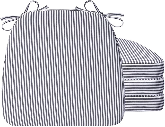 AAAAAcessories D-Shaped Chair Cushions, Featuring Ties and Removable, Machine-Washable Cover, 2'' Thick Seat Pads for Kitchen and Dining Rooms, 17'' x 16'', Set of 4, Pinstripe Dark Gray